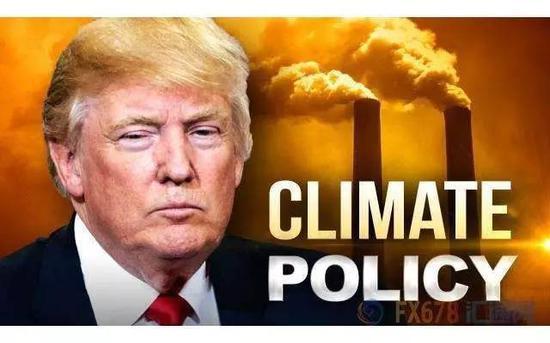 标语CLIMATE POLICY :“气候政策”,隐喻特朗普为了实现“再工业化”放弃国际气候治理的责任