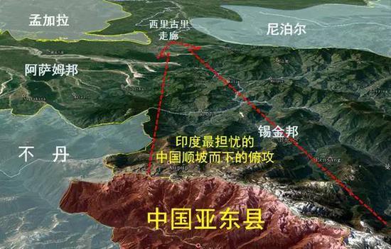 中方可俯视印东北部咽喉——西里古里走廊。(军事专家罗富强制图)