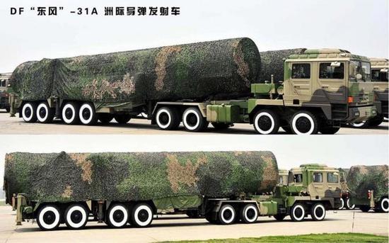 图片:改进的东风-31A洲际弹道导弹,射程增加到了12000公里。