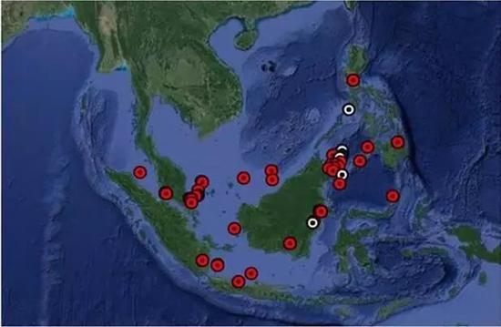 2016年菲律宾、印尼、马来三国海盗事件分布图