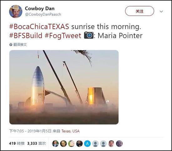 航天爱好者拍摄的发射场工地,正在组装测试版星际飞船