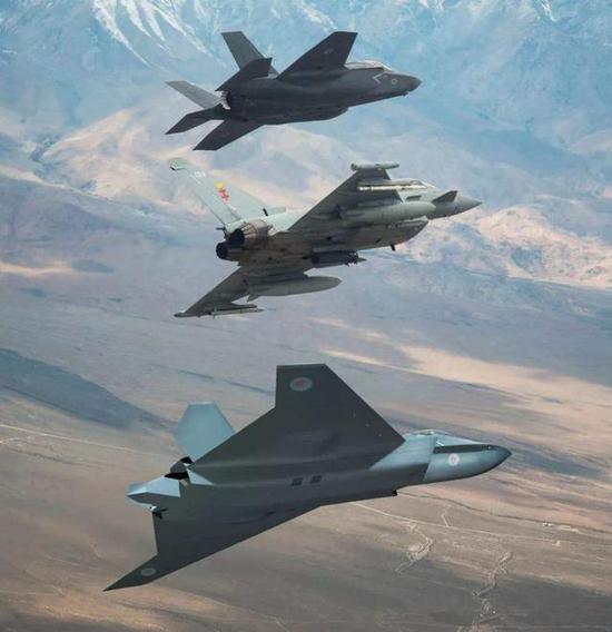 想象中的英国空军未来空中编队,由上至下依次为:F-35、“台风”和“暴风”