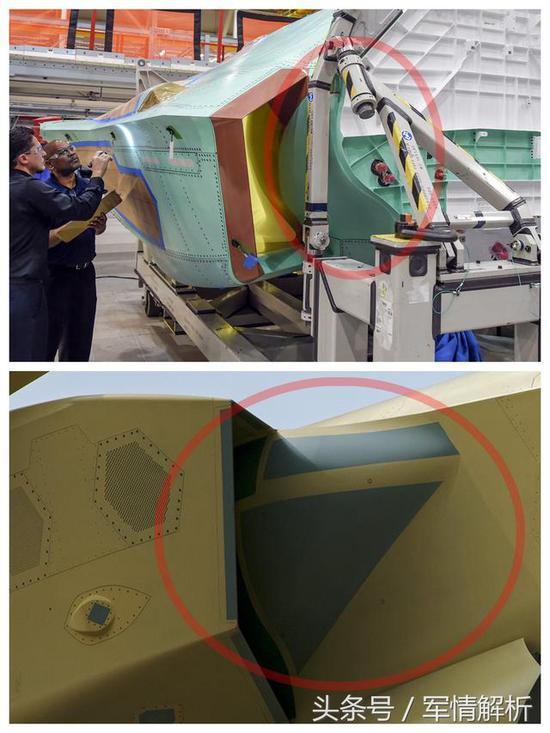 (F35与歼20的DSI进气道鼓包对比)