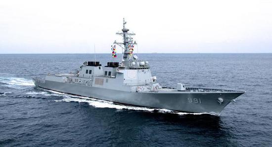 ▲韩国海军“世宗大王”号导弹驱逐舰(DDG-991)