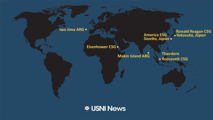 4月5日美航母罗斯福号位置示意图 来源:USNI