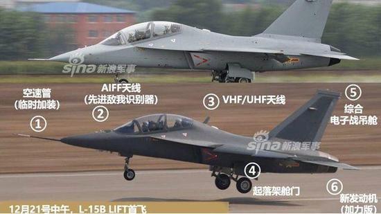 L-15B(下)与L-15飞机对比图。图片来自网络,感谢制作者。