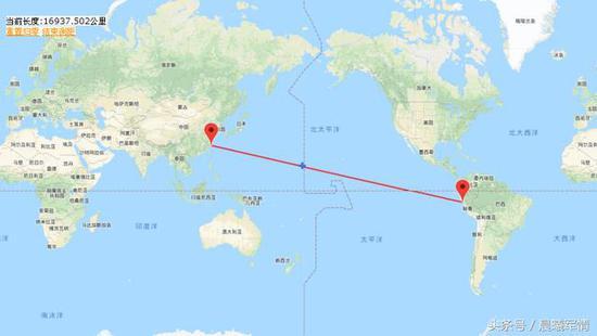 中国到南美的距离,高达17000公里