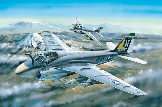 图片:两架A-6A“入侵者”攻击机侵入中国西南领空,被我军战斗机相继击落。