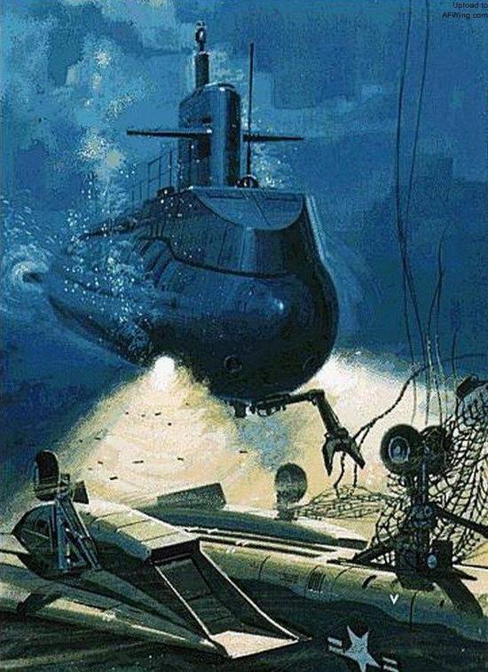 图片:美国NR-1潜艇打捞F-14A战斗机的绘画。