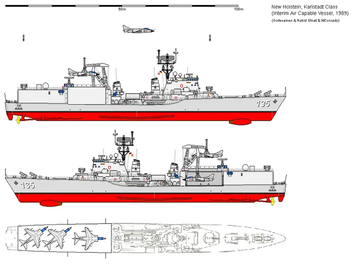 图片:“荷尔斯泰因 卡尔施塔特”号(NH2 FF-131 Halland_ Karlstadt )航空护卫舰设计。
