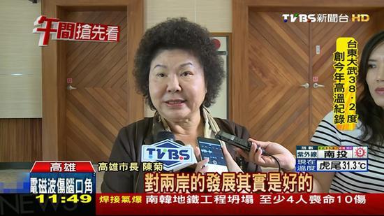 陈菊接受采访,希望两岸能多交流(图片来自台湾TVBS)