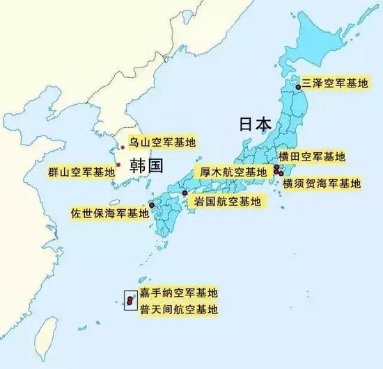 美军在日韩拥有最庞大的基地群。
