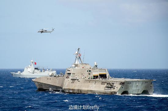 应美国海军邀请,参加RIMPAC-2016多国军演的中国海军导弹驱逐舰与美国海军lcs