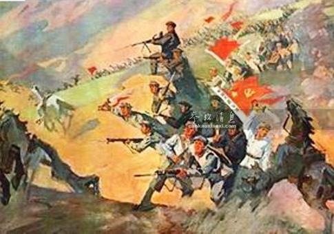 资料图:描绘红军痛击敌骑兵的画作。