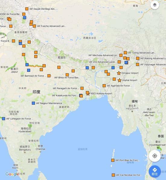 印度的主要空军基地分布图