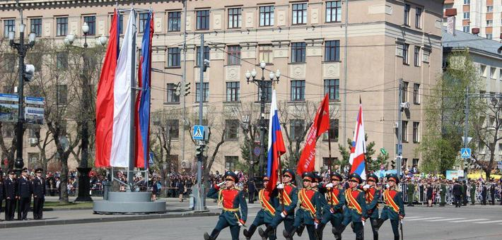 俄罗斯哈巴罗夫斯克举行胜利日小阅兵
