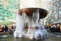 纽约遭严寒袭击喷泉变“冰泉”