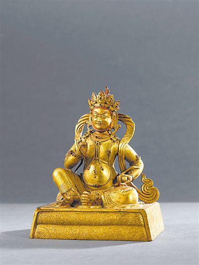 铜鎏金持鼠黄财神像