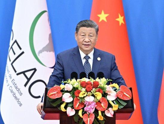 5月13日上午,国家主席习近平在北京国家会议中心出席中国-拉美和加勒比国家共同体论坛第四届部长级会议开幕式并发表主旨讲话。新华社记者 殷博古 摄