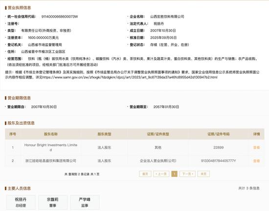 娃哈哈旗下多家公司近期更名为宏胜