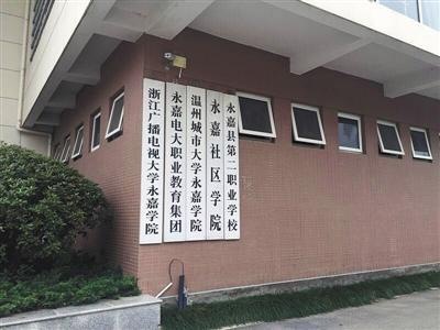 6月1日,浙江广播电视大学永嘉学院大门口,未见有关“国家开放大学”的牌子。当事学生供图