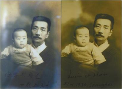 1930年9月25日,“海婴与鲁迅,一岁与五十”,摄于上海春阳照相馆。