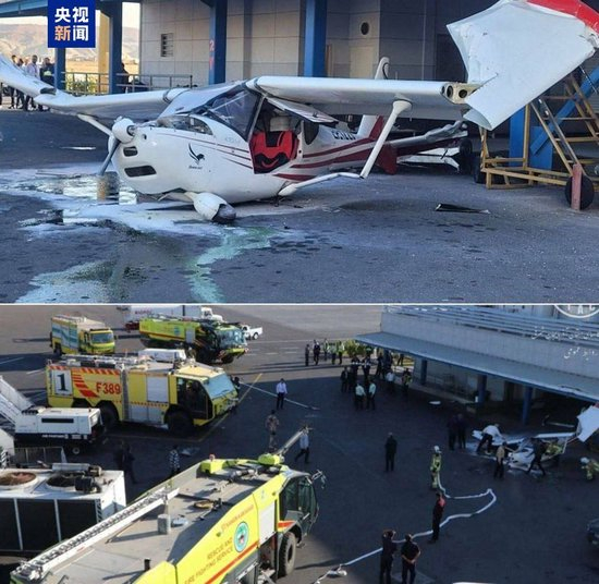 伊朗一架超轻型飞机降落时失控 飞行员弹射逃生