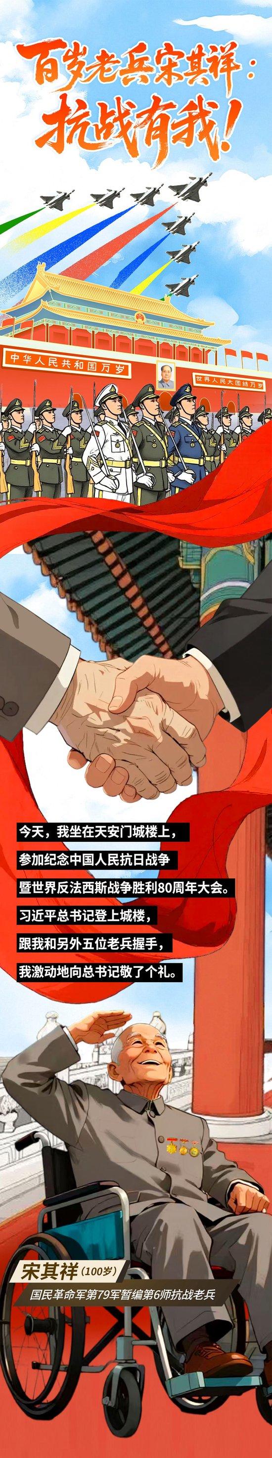 手绘长图丨百岁老兵宋其祥: 抗战有我!