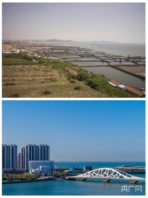 灵山湾畔发展对比图:10年前的小渔村如今已成为旅游观光地(央广网发 青岛西海岸新区工委宣传部供图)