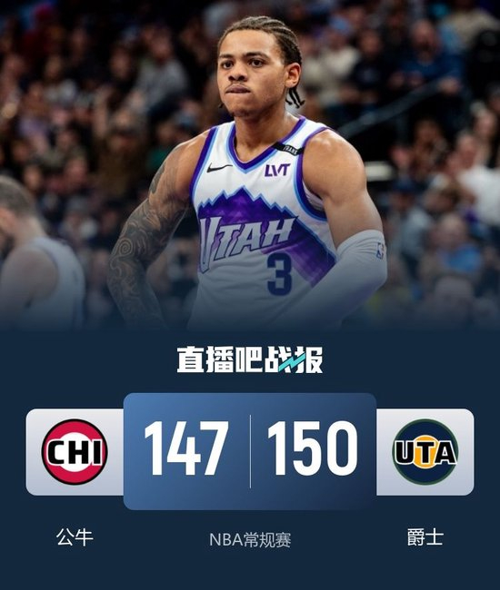 乔治准绝杀!爵士双加时送公牛5连败 马尔卡宁47+7 吉迪三双