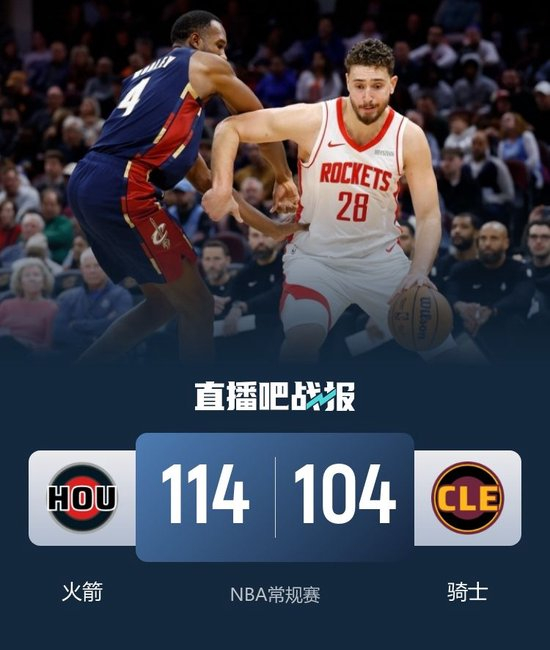火箭力克骑士迎5连胜!申京28+11+7 KD20分 霍勒迪末节14分