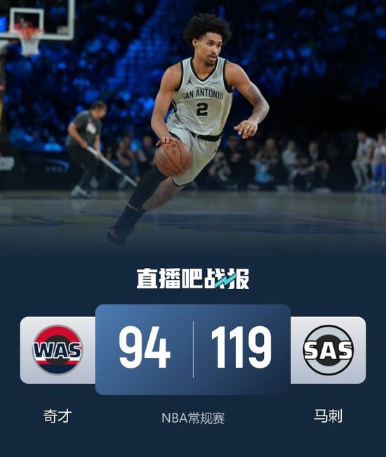 马刺轻取奇才 哈珀24+5 文班替补15+8+4帽 萨尔18分