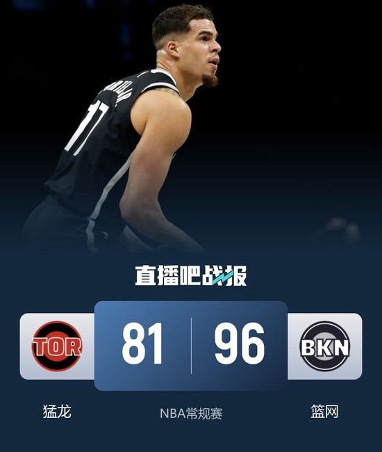 篮网主场擒猛龙 波特24+11+5 英格拉姆19+5+3 奎克利17+5+10