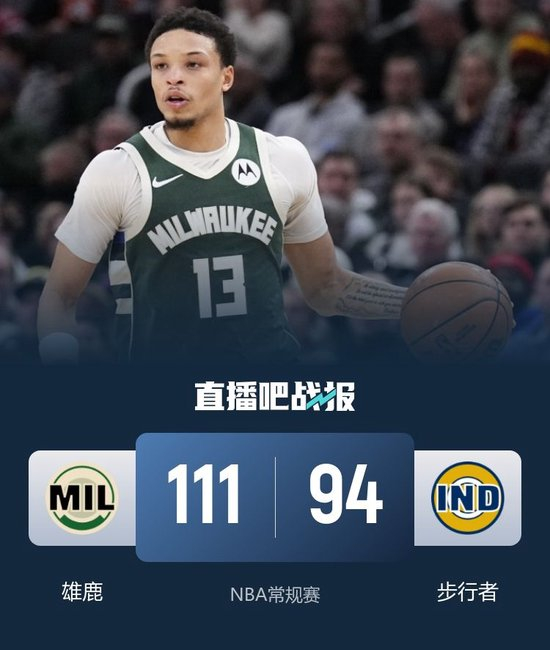 雄鹿送步行者6连败 小波特24+6+5 罗林斯23+7 字母缺战