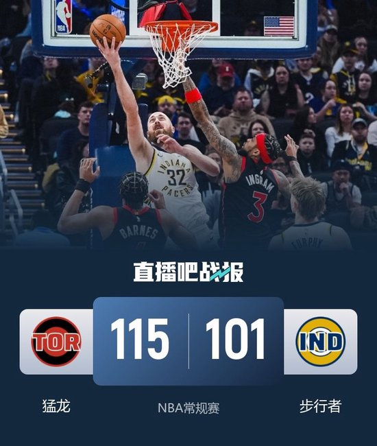 猛龙终结步行者3连胜 莺歌30+7 巴恩斯26+7+13 西卡26+10