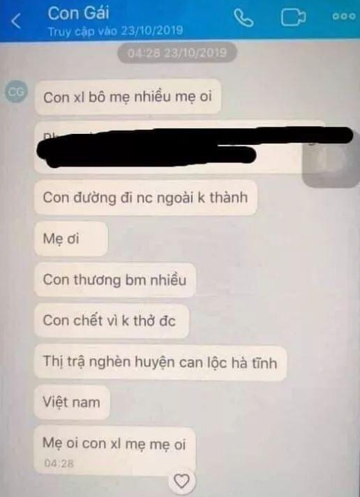 越南母亲收到女儿的告别信息