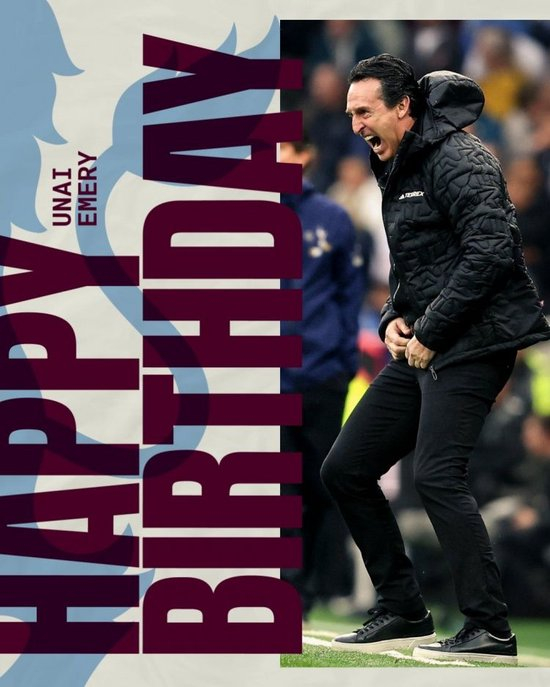 维拉官方祝主帅埃梅里54岁生日快乐，带队战绩82胜29平43负