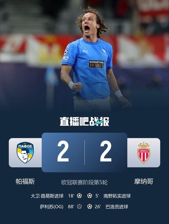 遭绝平！摩纳哥2-2帕福斯 38岁大卫·路易斯破门南野拓实建功