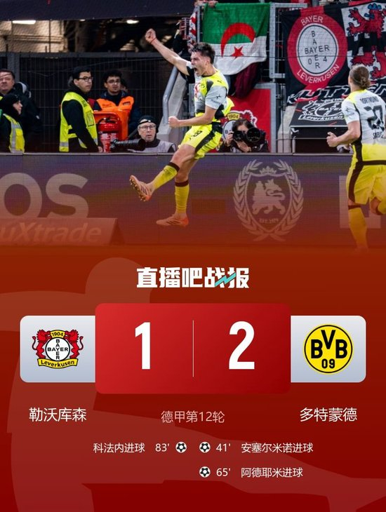 德甲-多特2-1客胜勒沃库森升至第三 安塞尔米诺、阿德耶米破门