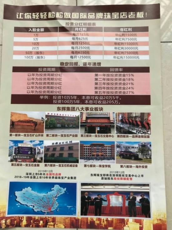 一份宣传投资东辉集团旗下珠宝店的宣称单张。