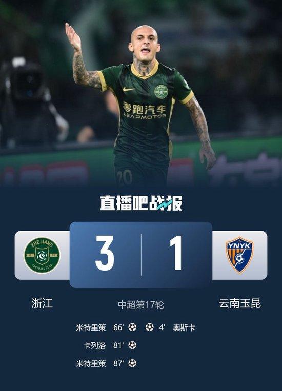 浙江3-1送玉昆连败 米特里策个人秀+任意球世界波 卡列洛首秀建功
