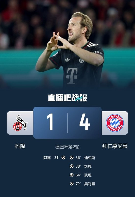 逆转晋级!德国杯-拜仁4-1科隆 凯恩双响迪亚斯传射+失单刀