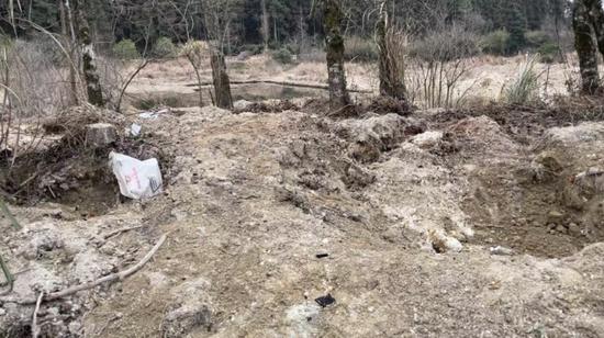 宜春市某村后山,地面被村民挖出坑。摄影:刘丁 郑可书