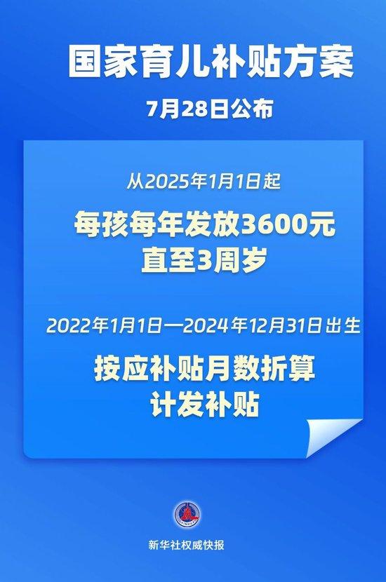 国家育儿补贴方案公布