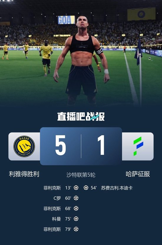 5轮全胜!胜利5-1哈萨征服 C罗传射+失点后轰世界波菲利克斯戴帽