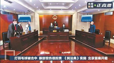 北京朝阳法院适用《民法典》宣判首起“自甘冒险”案庭审现场