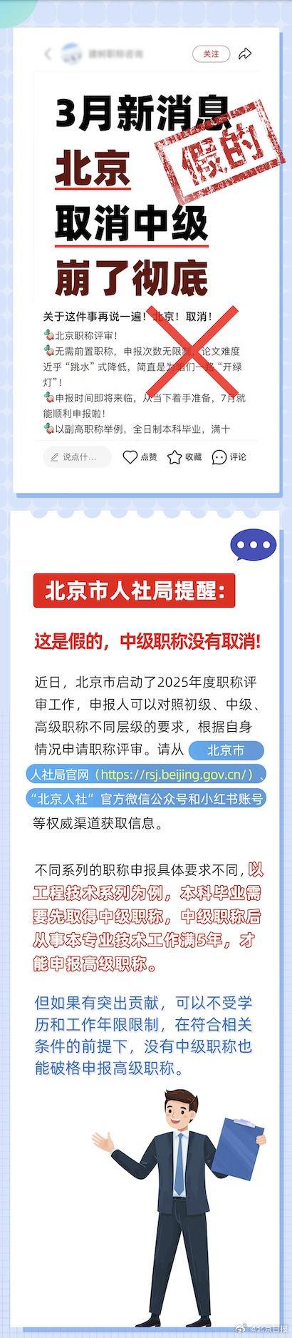 取消中级职称,直接认定副高?北京人社局辟谣