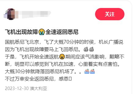 突发！国航CA174返航，亲历者发文：“返航期间颠簸不断，着实有点害怕”！国航最新通报