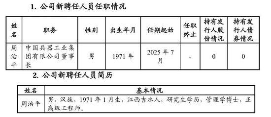 中国兵器工业集团公告:董事长调整!公司资产超5700亿元
