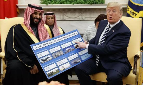 2018年3月，特朗普在华盛顿会见沙特王储萨勒曼